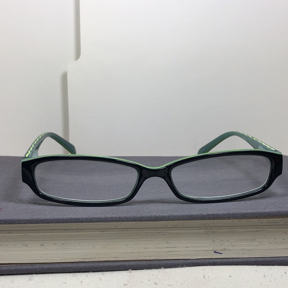 Wink By ICU Woman's Reading Glasses +1.25 Black With Lime Wavy Lines